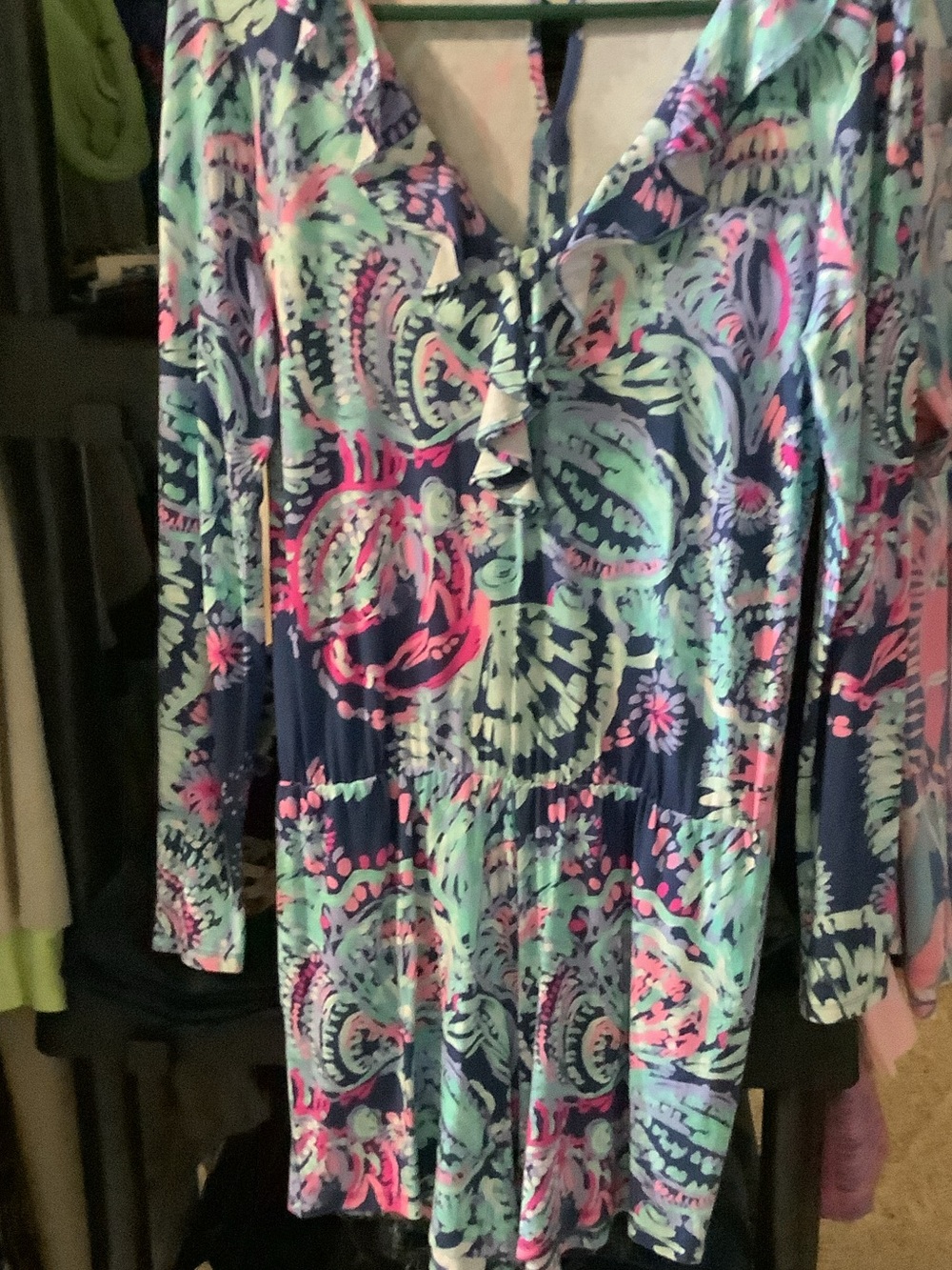Lilly Pulitzer Navy, Mint & Pink Paisley V-Neck romper